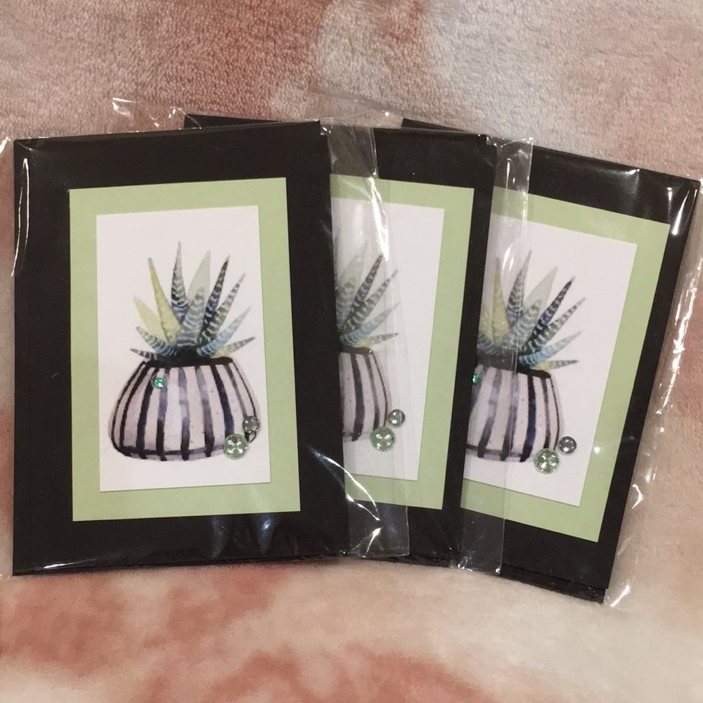 Handcrafted Cactus Succulent Three Card Set with matching envelopes NWT